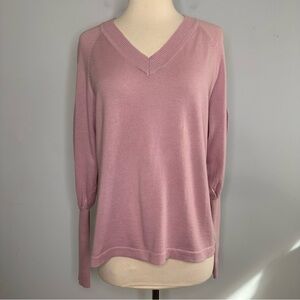 Purple Maroon Cameo Pink V Neck Blouson Sleeve Top Sweater Size 2, S/M BNWT!